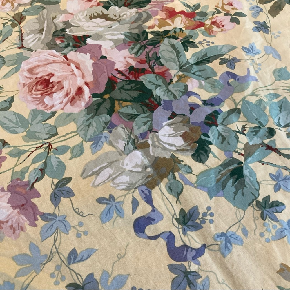 Vintage Floral Chintz Fabric Selvaged Edges 90”x 52” Soft Spring Colors